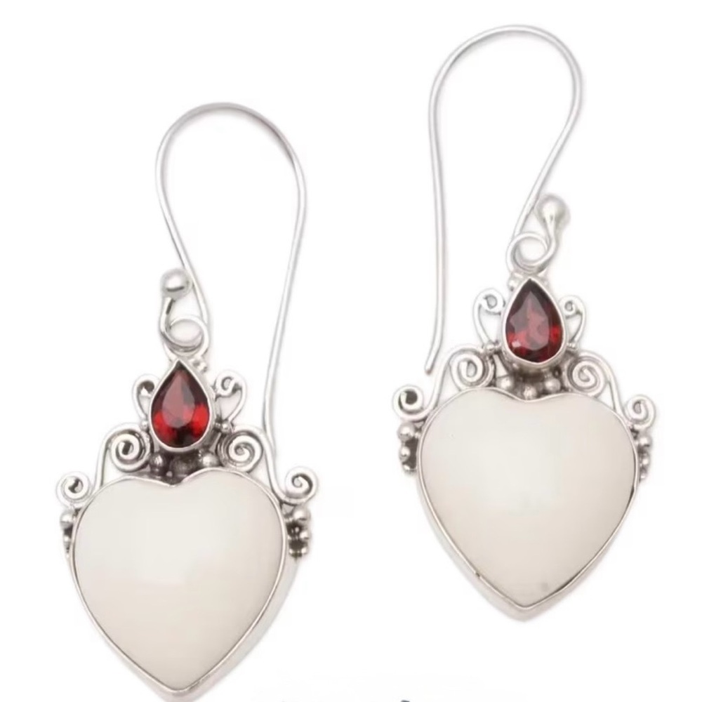 Chic Silver and Red Heart Earrings
